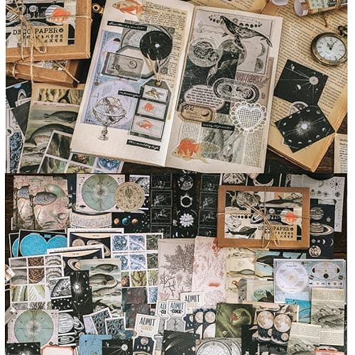 Esweny 200 Pieces Vintage Ephemera Scrapbooking Supplies Pack for Journaling, Decoupage Paper Scrapbook Stickers Kit for Junk Journal Planners Collage Craft Notebooks Album (Space and Sea) thumbnail 7