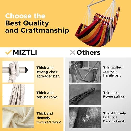 MIZTLI Hammock Chair Swing Indoor Hammock for Bedroom - Max 500 Lbs－Steel Spreader Bar with Anti-Slip Rings-Indoor & Outdoor thumbnail 4