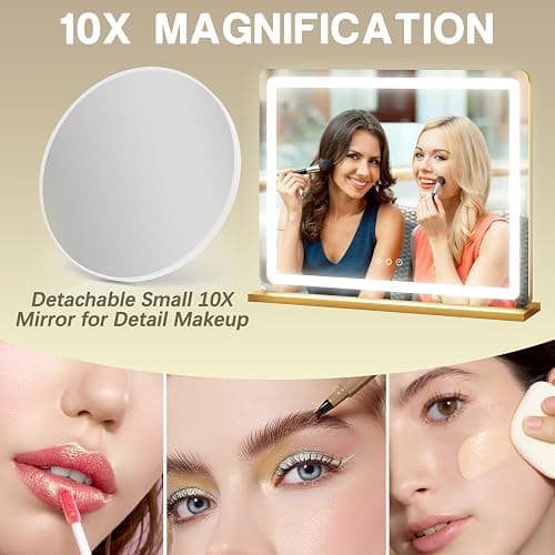 ROLOVE 23"x18" Gold Vanity Mirror with Lights, Large Lighted Makeup Mirror with 10X Magnifier, 3 Color Lighting & Stepless Dimming, Wall Mounted or Tabletop Desk Mirror for Bedroom thumbnail 5