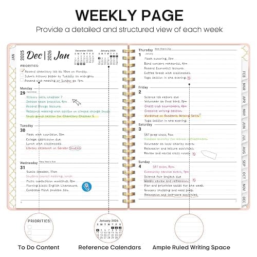 2026 Planner, Weekly and Monthly Calendar Planner, January 2026 - December 2026, Hardcover 2026 Calendar Planner Book with Tabs For Women & Men, Inner Pocket, Spiral Bound, Perfect for Office Home School Supplies - A5 (6.3" x 8.5"), Pink thumbnail 5