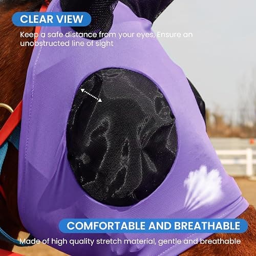 Horse Fly Mask Comfort Stretchy UV Protection Elasticity Fly Mask with Ears Mesh Breathability Horse Face Covering Purple Large thumbnail 2