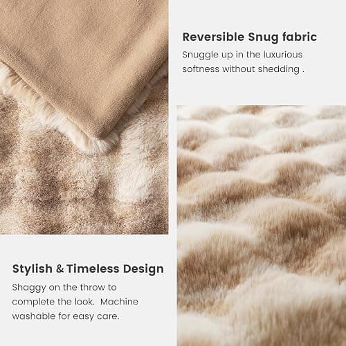 Cozy Bliss Faux Fur Throw Blanket for Couch, Fuzzy Soft Plush Thick Bubble Blanket for Sofa Bedroom Living Room, 50 * 60 Inches Tie-dye Beige thumbnail 6