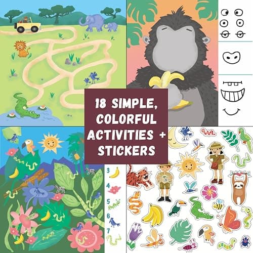 Totebook Kids Travel Educational Activity Book with Washable Markers - Car and Airplane Activities, Learning Toys for Toddlers- Reusable Stickers for Ages 4, 5, 6 (Jungle & 2 Extra Books) thumbnail 3