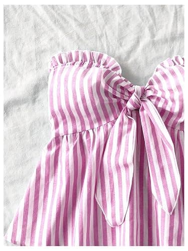 MakeMeChic Women's Striped Bandeau Shirt Bow Knot Frill Trim Ruffle Hem Shirred Summer Y2k Tube Top thumbnail 4