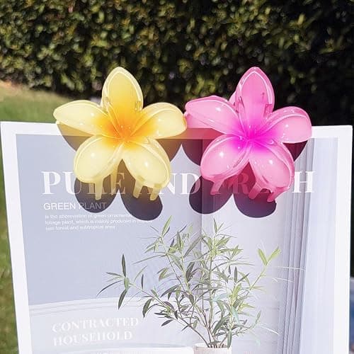 BAISEN 6 pcs Color Flower Hair Clips,3.14 inches Large Hawaiian Flower Claw Clip for Women Thin Thick Hair,Strong Non-slip Hibiscus hair clip, Tropical Beach Vacation hair accessories for Women Girls thumbnail 7