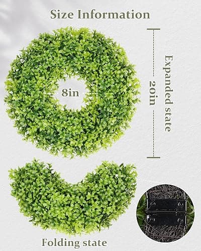 DDHS 20" Boxwood Wreaths Front Door, Artificial Spring Summer Wreath with Sash and Foldable, Year Round Indoor Outdoor for Farmhouse Fireplaces and Porches DIY St Patricks Day Decor-Gradient Green thumbnail 3