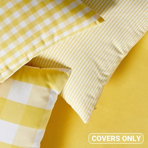 Yellow Striped Summer Outdoor Throw Pillow Covers 18x18 Set of 2, 18 x 18 Yellow and White Outdoor Throw Pillows, Modern Farmhouse Boho Decor Pillow Covers for Porch Patio (No Pillow Inserts) thumbnail 3