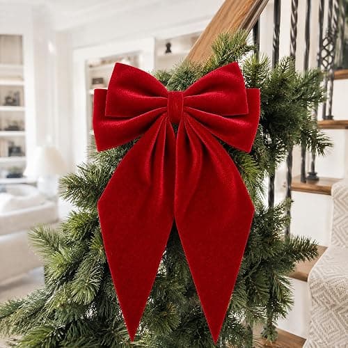 Large Christmas Bows, Velvet Bows for Xmas Tree Topper Garland Wreath Decor | 12" x 8" Red Christmas Tree Topper Bows Velvet Ribbon Bows Ornaments for Gift Wrapping Staircase Mantel Door DIY 6PCS thumbnail 8
