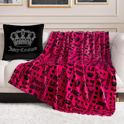 Juicy Couture Luxurious Throw Blanket for Couch - 50” x 70” Inches - Crown Royal Blanket - Plush & Cozy Throw Blanket - Decorative Blankets for Sofas, Throws for Chairs, and Beds – Hot Pink/Black - Image 1