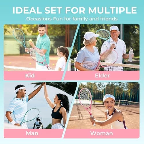 HIRALIY Tennis Rackets 2 Pack for Adults Beginners - 27 Inch Lightweight Aluminum Tennis Racquet Set with 3 Balls & Carry Bag - Vibration Dampening & Large Sweet Spot for Men Women Couples thumbnail 9