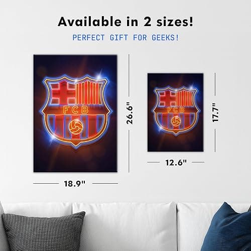 Displate Offiziell FC Barcelona MetallPoster Magnetische Befestigung Inklusive Lizenziert Bilder Hochwertiges Poster FC Barcelona - Crest - Crest neon Poster 45 cm x 32 cm thumbnail 2