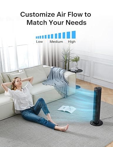 PELONIS 30 Inch Tower Fan for Bedroom, Quiet Oscillating Standing Fan with 3 Speeds, Portable Cooling Fan for Home Office Dorm Room, Auto-off Timer, Black, PFT28A2BBB thumbnail 2