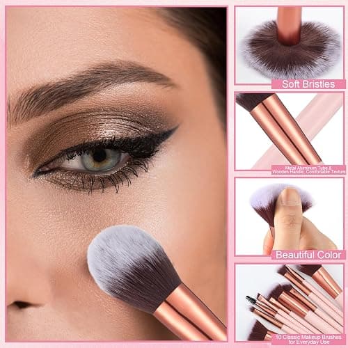 20PCS Travel Makeup Brush Set,10 Pcs Small Makeup Brushes with Mirror,Storage Bag and 8PCS Makeup Sponges for Home,Travel, Party thumbnail 2