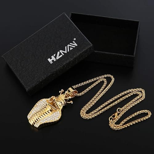 HZMAN 18k Gold Plated Cz Inlay Egypt Cobra King Stainless Steel Pendant Necklace Hip Hop Chain thumbnail 5