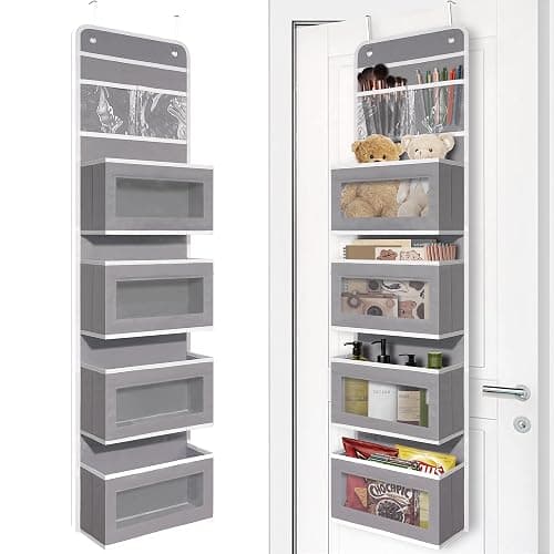 Giraffe Creation Over Door Organizer with 4 Large Capacity Pockets, Hanging Organizer Storage for Closet Bathroom Nursery Bedroom Dorm, Toys Cosmetics Sundries and Baby Essentials, Gray - Image 1