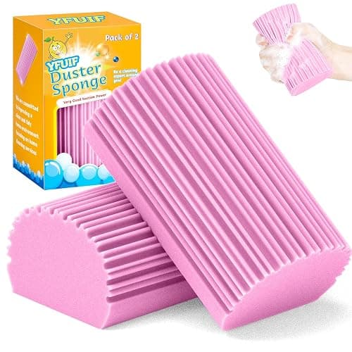 YFUIF 2-Pack Damp Clean Duster Sponge, Magic Sponge Eraser Baseboard Cleaner Tool, Dusters for Cleaning Blinds, Glass, Vents, Railings, Mirrors,Window Track Grooves and Faucets - Image 1