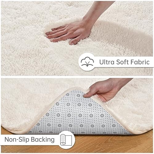 Goideal Fluffy Rug for Bedroom Living Room, 4x6 Cream White Area Rugs, Faux Fur Shag Modern Carpet Ultra Soft Girls Boys Room Home Decor, Solid thumbnail 6