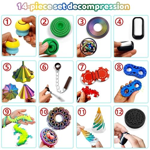 14-in-1 3D Printed Fidget Set for Adults - Sensory Anxiety Relief with Clicker, Articulated Dragon, Impossible Pyramid, Gyro Spinner, Poker Chips, Stress Relief Gifts for Men Women thumbnail 4