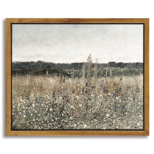 InSimSea Framed Canvas Wall Art Vintage Decor, Bathroom Art Classical Wildflower Painting, Country Landscape Decor for Living Room Bedroom, 8"x10" - Image 1