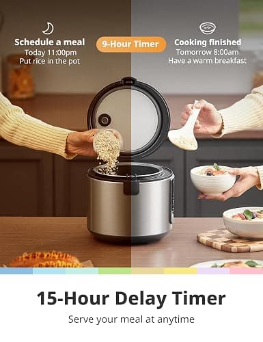 COMFEE' Compact Rice Cooker, 6-in-1 Stainless Steel Multi Cooker, Slow Cooker, Steamer, Saute, and Warmer, 2 QT, 8 Cups Cooked(4 Cups Uncooked), Brown Rice, Quinoa and Oatmeal, 6 One-Touch Programs thumbnail 4