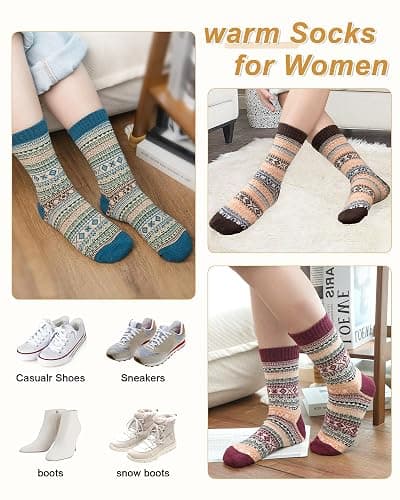Senker Fashion Wool Socks for Women, Stocking Stuffers Christmas Gifts for Women Mom Her Boot Warm Crew Sock for Winter thumbnail 5