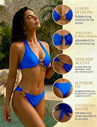 Luckydora Women's High Cut Thong Bikini Scoop Neck Metal Buckle Two Piece Set Summer Beach Pool Party Y2K Swimwear thumbnail 4