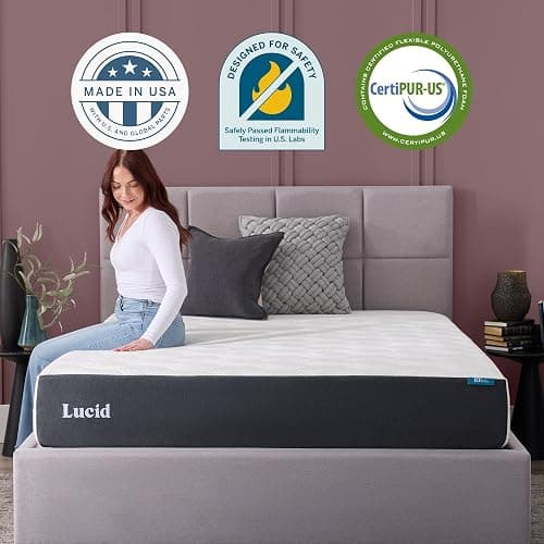 Lucid® 10" Medium Gel Memory Foam Mattress – Bamboo Charcoal & Cooling Gel – Fiberglass Free – Bed in a Box – CertiPUR-US® Certified – Queen Size thumbnail 6