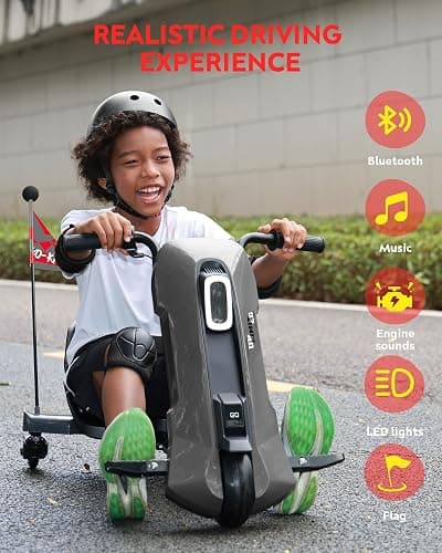 Electric Go Kart for Kids Ages 6-12 - 12V Drifting Go Cart Shift - 360° Spin, Twist Grip, Stepless Speed, Max 5 MPH, 3 Adjustable Seat, Music, Drift Kart for Riders up to 132 lbs, Black thumbnail 7