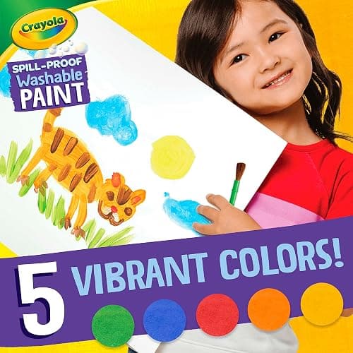 Crayola Spill Proof Paint Set - Washable Paint for Kids, Includes Paint Brush & Paper, No Drip, Less Mess Arts & Crafts, Toddler Gift, Ages 3+ thumbnail 3
