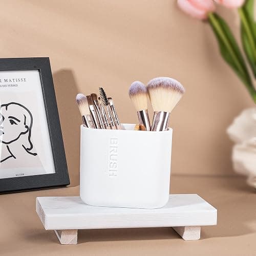 Toothbrush Holders Bamboo Electric Toothbrush Holder Bathroom Storage Organizer Countertop for Toothpaste, Floss, Razor, White thumbnail 6