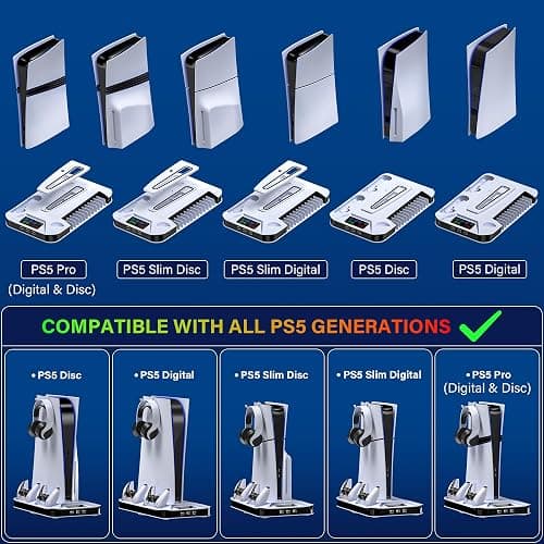 PS5/Slim/Pro Cooling Station with Controller Charging Station for Sony Console Playstation 5 Slim&Standard Disc/Digital Console, PS5 Pro Stand Cooler Accessories Incl Cooling Fan/3 USB Hubs thumbnail 5