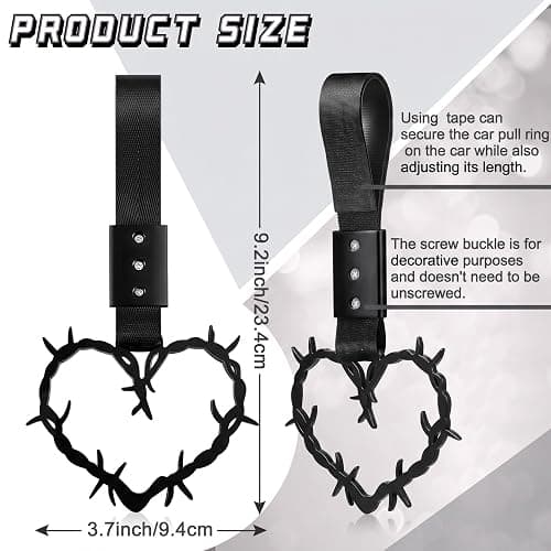 Fabbay 2 Pieces Heart Handle Keychains Car Accessory Heart Hand Strap Drift Charm for Car Interior Exterior Decoration(Black,Thorns Style) thumbnail 2