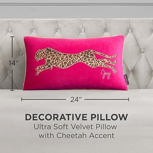 Juicy Couture Reversible Velvet Cheetah Pillow, 14" x 24" Decorative Pillow, Hot Pink thumbnail 3