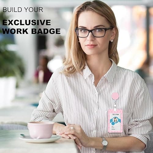 Polka Dot Badge Holder Retractable Lanyard, Lanyards for ID Badges Name Tags Vertical Card Holder, Detachable Lanyard Badge Reel Retractable, for Nurses Doctors Teachers Businessman（Pink） thumbnail 2