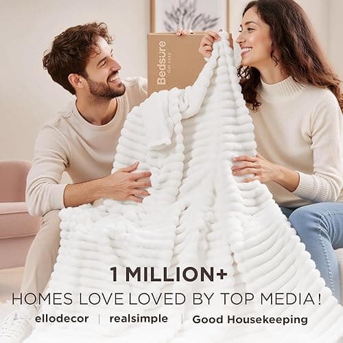 Bedsure GentleSoft White Throw Blanket for Couch - Cozy Blanket for Women, Cute Fleece Throws for Girls, Teacher Gifts Birthday Gifts for Women Men Mom, Room Home Dorm Decor, Off White, 50x60 Inches thumbnail 5