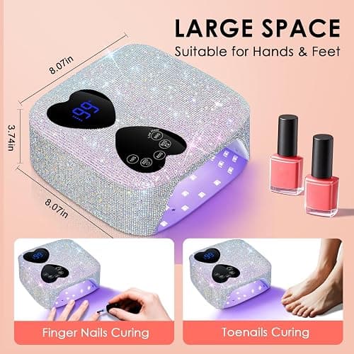 UV LED Nail Lamp Cordless, HUITINE 80W Rechargeable UV Light for Gel Nails, Professional Gel Light Dryer with 5 Timers & Mirror Base, Sparkling Rhinestones Diamond Curing Lamp for Salon & Home thumbnail 7