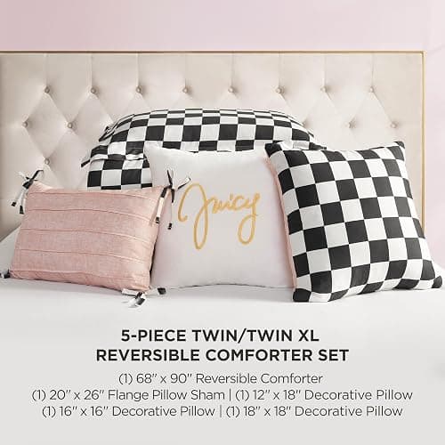 Juicy Couture Reversible Checkerboard Comforter Set 5-Piece Twin/Twin XL Set, Black/White thumbnail 3