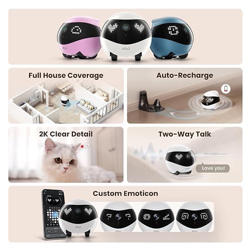 Enabot EBO FamilyBot Home Camera Robot EBO Air 2: 2K Movable Pet Camera, Indoor Robot Companion, Custom Facial Expression, Auto-Recharge, Battery-Operated, 2-Way Talk, Night Vision(Jay Blue) thumbnail 2