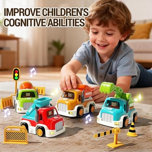 11-Pack Construction Truck Toys for Toddlers 1–3,Push-and-Go Friction Powered cars with Lights & Music,Vehicle Roadblock Toys Set,Baby Boy car Toys for 6-9-12-18 Months,for Kids Boy Birthday Gifts thumbnail 5