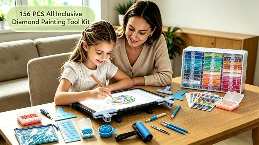 156PCS All Inclusive Diamond Art Accessories Kit with A4 Diamond Painting Light Pad Kit,Diamond Art Trays with Lids& 5D Painting Tools Set for Full Drill & Partial Drill Art thumbnail 2