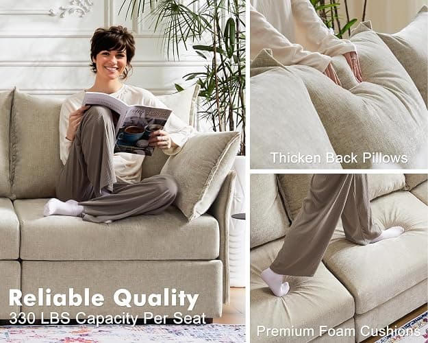 ABCASA Oversized Accent Chair, Upholstered Modern Sofa Chair with Removable Backrest & Detachable Cover, 24.5" Deep Seat Large Reading Armchair for Living Room Bedroom Office - Chenille Beige Set of 2 thumbnail 4