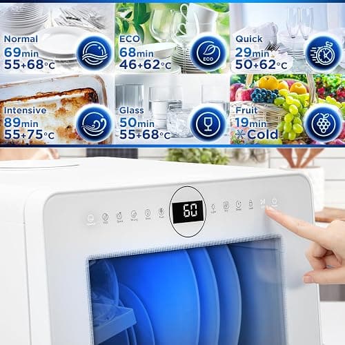 Duronic DW5 WE Lave-vaisselle posable 950W Lave vaisselle de comptoir | Lave vaisselle avec 6 programmes de lavage séchage Lave les plats assiettes verres bols couverts fruits Gain de place thumbnail 5