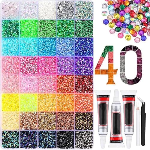 Bedazzler Kit with Rhinestones,Rhinestones for Bedazzling,Colorful DIY Resin Rhinestone Kit,Multicolor Resin Jelly 3mm Flatback Gems with B7000 Jewelry Glue for Bedazzled Nail Art (40grids) - Image 1