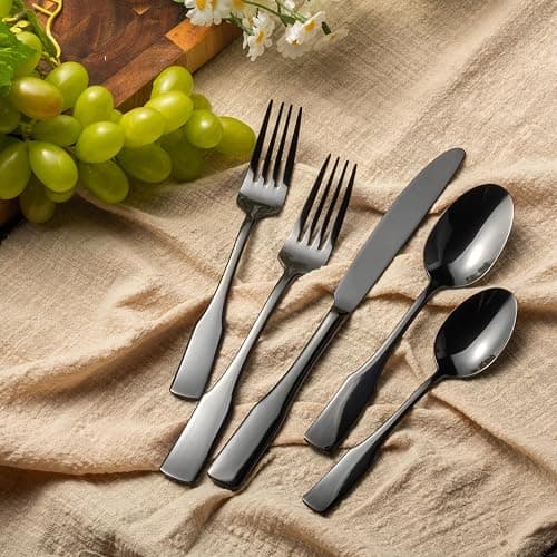 Alata Kate Black Mirror 40-Piece Silverware Set,Service for 8,Stainless Steel Flatware Set,Mirror Cutlery Set,Dishwasher Safe thumbnail 4