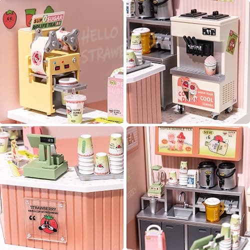 Rolife LED Building Blocks for Adults,1:24 Toy Building Sets,Model Building Kits for Kids Ages 8-12-15,DIY Miniature Dollhouse Kits for Adults,Hobbies for Women Men (4.Double Joy Bubble Tea) thumbnail 4