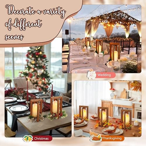 OurWarm 10Pcs Wedding Centerpieces for Tables, Foldable Centerpiece Table Decorations Center Pieces Decoration for Table, Rustic Wood Lantern Centerpieces for Tables Wedding Party Table Decor (Brown) thumbnail 6
