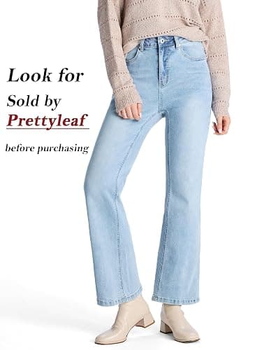 Prettyleaf Petite Women's 24"/26"/28"/30" Stretch Flare Jeans High Waisted Curvy Bootcut Denim Pants thumbnail 4