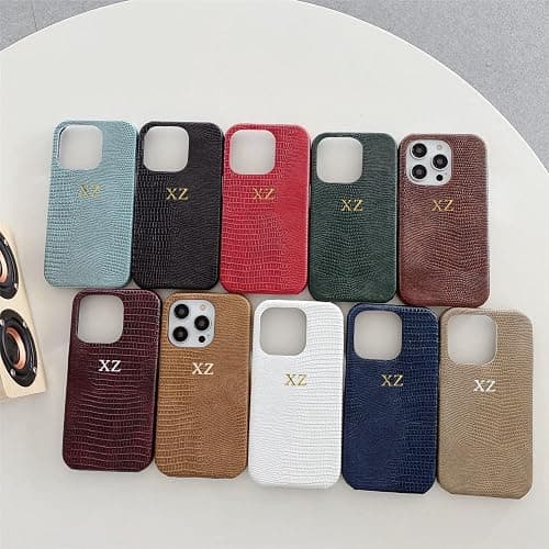 ZIPULIS Personalise Gold Silver Initial Letters Leather Case for iPhone 14 15 16 17 Pro max 13 17 Pro Xs Max 12 11 XR 14 15 16 Plus 17air Luxury Lizard Skin Texture PU Cover (Burgundy) thumbnail 6