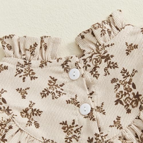 Baby Girl Bubble Romper Flower Print Long Sleeve Corduroy Bodysuit Smocked Jumpsuit Infant One Piece Fall Outfit thumbnail 8