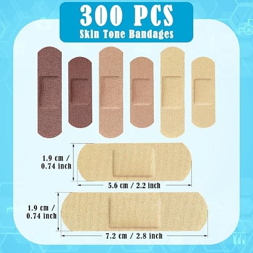 Yinder 300 Pcs Skin Tone Bandages Shade Flexible Fabric Adhesive Bandages Pack for First Aid Protect Cuts Scrapes Scratches, 2 Sizes(Colorful) thumbnail 2